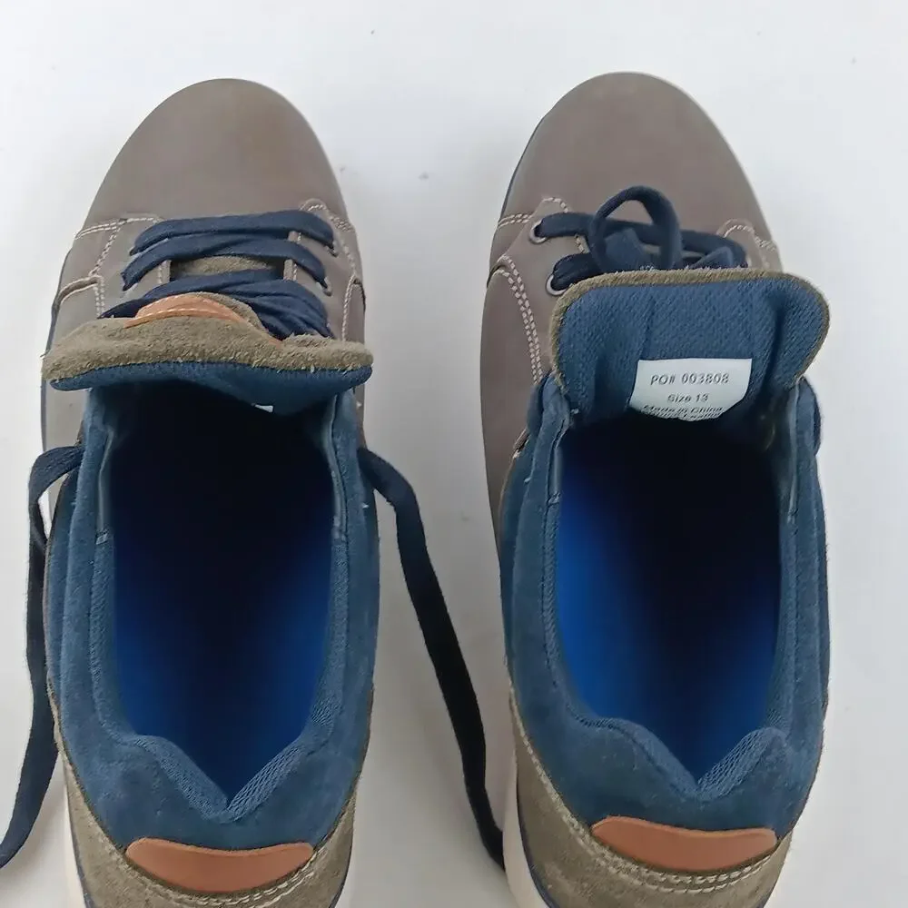 Leather Shoes Mens Size 13 Gray Navy Casual Comfort Lace Up Low Top Sneakers